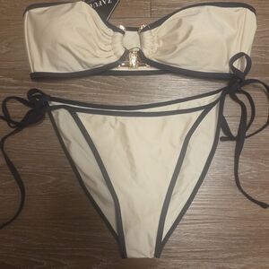 Cream and Black Bikini Set